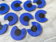 Mod Style Royal Blue & Black Beads, circle cutout acrylic 34mm Earring or Necklace pendant bead, one hole at top, colorful statement