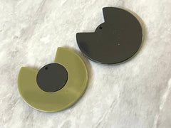 Mod Style Olive Green & Black Beads, circle cutout acrylic 34mm Earring or Necklace pendant bead, one hole at top, colorful statement