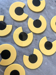 Mod Style Yellow & Black Beads, circle cutout acrylic 34mm Earring or Necklace pendant bead, one hole at top, colorful statement