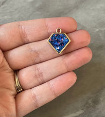 Royal Blue Diamond Shaped Glitter Pendant, acrylic earring necklace charm, girly bracelet necklace earring jewelry making, 20mm charms