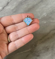 Sky Blue Diamond Shaped Glitter Pendant, acrylic earring necklace charm, girly bracelet necklace earring jewelry making, 20mm charms