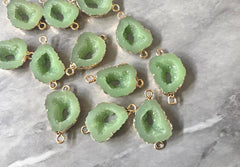 Green oval Druzy Beads with 2 Holes, Faux Druzy Connector Beads, gold druzy, druzy bracelet bangle bracelet jewelry rough cut agate