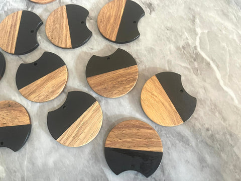 Wood Grain Black resin Beads, round cutout acrylic 37mm Earring Necklace pendant bead, one hole at top DIY wooden blanks brown