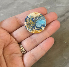 Gold & Blue Turquoise BEACH mosaic Resin Beads, circle cutout acrylic Earring Necklace pendant bead, one hole at top, jewelry acrylic DIY