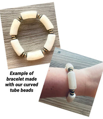 Acrylic curved tube beads, White tube bracelet beads, resin tube beads accent statement bracelet, stretch bracelet beads