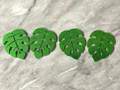 Monstera Leaf Glitter Green Acrylic Blanks Cutout, earring pendant jewelry making, 40mm jewelry, 1 Hole earring blanks leaves