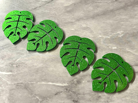Monstera Leaf Glitter Green Acrylic Blanks Cutout, earring pendant jewelry making, 40mm jewelry, 1 Hole earring blanks leaves