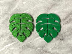 Monstera Leaf Glitter Green Acrylic Blanks Cutout, earring pendant jewelry making, 40mm jewelry, 1 Hole earring blanks leaves