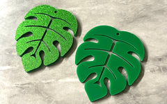 Monstera Leaf Glitter Green Acrylic Blanks Cutout, earring pendant jewelry making, 40mm jewelry, 1 Hole earring blanks leaves