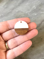 Wood Grain + white resin Beads, round cutout acrylic 25mm Earring Necklace pendant bead, one hole at top DIY wooden blanks
