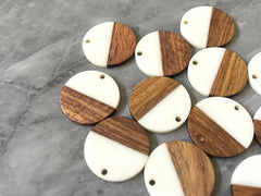Wood Grain + white resin Beads, round cutout acrylic 25mm Earring Necklace pendant bead, one hole at top DIY wooden blanks