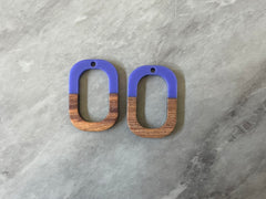 Brown wood & Indigo Resin Beads, oval cutout acrylic 28mm Earring Necklace pendant bead, one hole at top DIY blanks wood grain jewelry