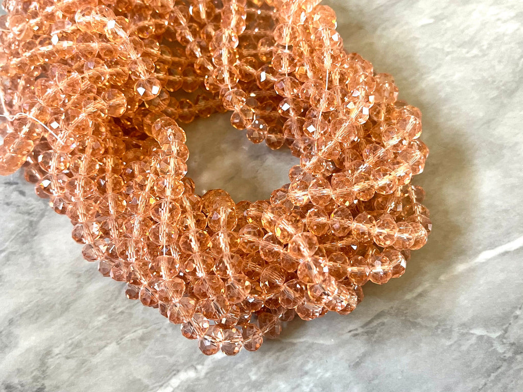 Grapefruit Coral 8mm WHOLESALE 15” strand crystal beads, colorful round glass beads, clearance beads donut stretch bracelet beads
