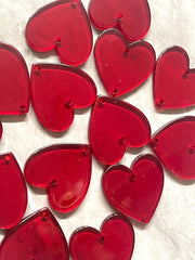Red Acrylic Heart, pink heart charm, connector charm Valentines Day jewelry, holiday earrings, 2 holes heart earrings
