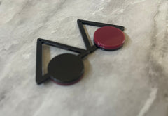 Mod Style Maroon & Black Beads, circle cutout acrylic 43mm Earring or Necklace pendant bead, one hole at top, colorful statement red