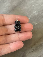 Black Bear Pendants, Gelatin Bear Pendants, 20mm bears with 1 hole, colorful rainbow drop pendants, bear beads, resin necklace earrings