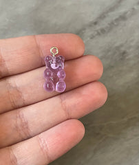 Purple Bear Pendants, Gelatin Bear Pendants, 20mm bears with 1 hole, colorful rainbow drop pendants, bear beads, resin necklace earrings