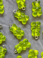 Green Bear Pendants, Gelatin Bear Pendants, 20mm bears with 1 hole, colorful rainbow drop pendants, bear beads, resin necklace earrings