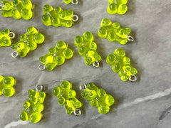 Green Bear Pendants, Gelatin Bear Pendants, 20mm bears with 1 hole, colorful rainbow drop pendants, bear beads, resin necklace earrings