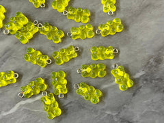 Yellow Bear Pendants, Gelatin Bear Pendants, 20mm bears with 1 hole, colorful rainbow drop pendants, bear beads, resin necklace earrings