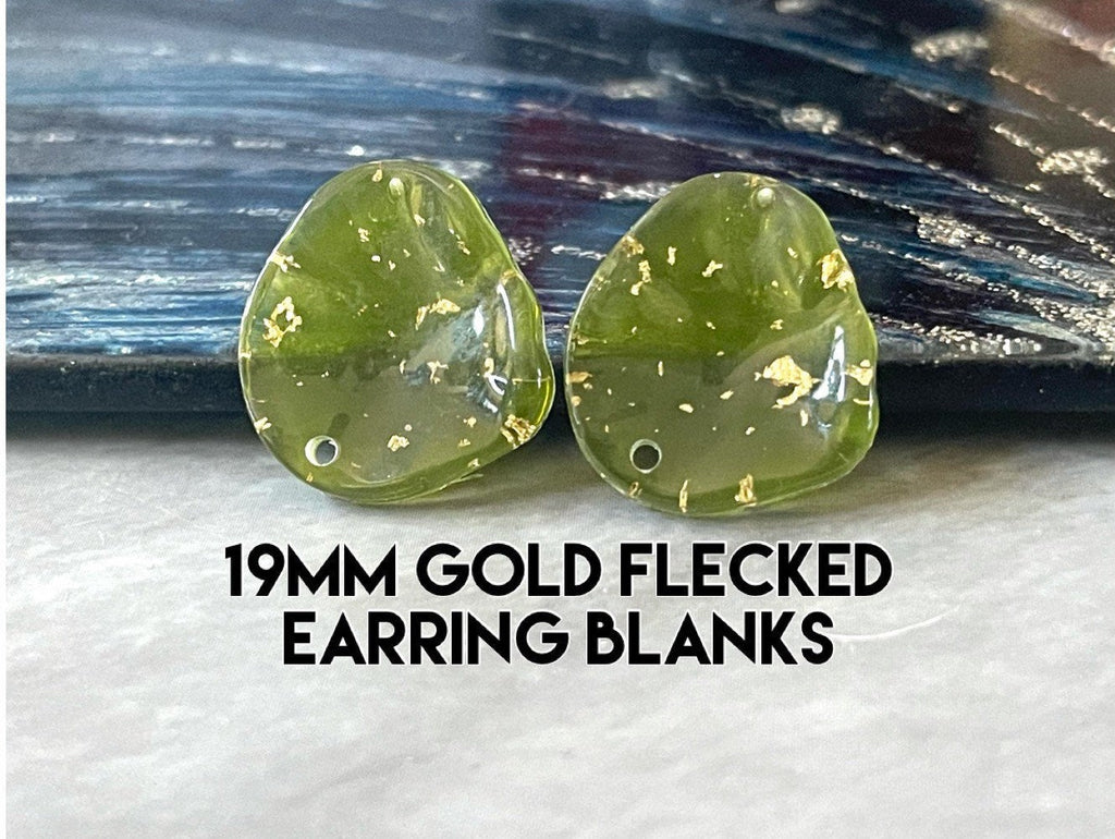 19mm Gold Foil + Olive Green post earring blanks drop earring, stud earring jewelry dangle DIY earring making oval fancy drop evening