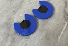 Mod Style Royal Blue & Black Beads, circle cutout acrylic 34mm Earring or Necklace pendant bead, one hole at top, colorful statement