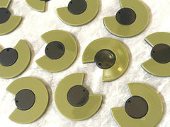 Mod Style Olive Green & Black Beads, circle cutout acrylic 34mm Earring or Necklace pendant bead, one hole at top, colorful statement