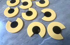 Mod Style Yellow & Black Beads, circle cutout acrylic 34mm Earring or Necklace pendant bead, one hole at top, colorful statement