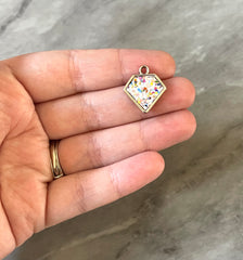 Birthday cake Diamond Shaped Glitter Pendant, acrylic earring necklace charm, girly bracelet necklace earring jewelry making, 20mm charms