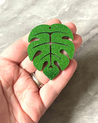 Monstera Leaf Glitter Green Acrylic Blanks Cutout, earring pendant jewelry making, 40mm jewelry, 1 Hole earring blanks leaves