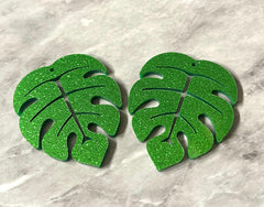 Monstera Leaf Glitter Green Acrylic Blanks Cutout, earring pendant jewelry making, 40mm jewelry, 1 Hole earring blanks leaves