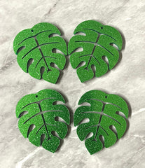 Monstera Leaf Glitter Green Acrylic Blanks Cutout, earring pendant jewelry making, 40mm jewelry, 1 Hole earring blanks leaves