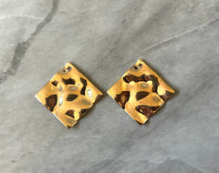 Gold Shiny 25mm Hammered Earring Blanks, Necklaces Earrings square diamond hardware, gold diy earring wires statement boho geometric jewelry