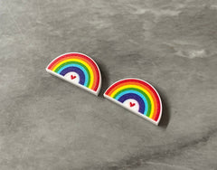 Colorful Heart Print Rainbow Acrylic Blanks Cutout, earring jewelry making, stud pride earring blanks, white print U shape half moon