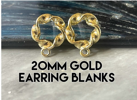 20mm Twisted Circle post earring blanks, gold drop earring, gold stud earring, gold jewelry, gold dangle DIY earring making round