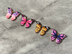 Butterfly Colorful 23mm pendant with 1 hole, monarch yellow pink green purple brass rainbow necklace or earrings, drop simple earrings