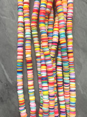 Birthday cake Rainbow 6mm WHOLESALE rubber disc beads, 17” strand heishi beads, colorful round polymer beads, colorful pride clearance beads