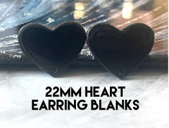 22mm Black heart post earring blanks, silver drop earring stud earring jewelry, love dangle DIY earring making Valentine’s Day acetate
