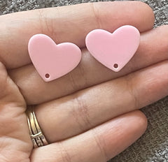22mm Blush Pink heart post earring blanks, silver drop earring stud earring jewelry, love dangle DIY earring making Valentine’s Day acetate