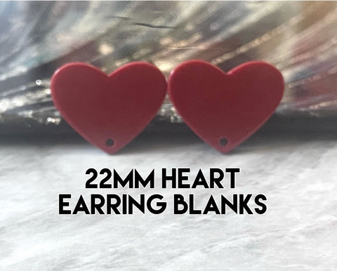 22mm Red heart post earring blanks, silver drop earring stud earring jewelry, love dangle DIY earring making Valentine’s Day acetate