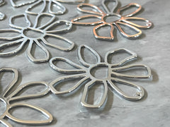 XL Silver Mirror Flower Cutout, earring bead jewelry making, 56mm jewelry, silver pendant floral 1 Hole Earring blanks silver metallic