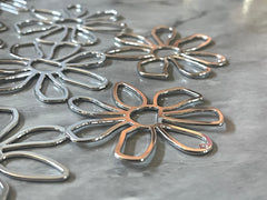 XL Silver Mirror Flower Cutout, earring bead jewelry making, 56mm jewelry, silver pendant floral 1 Hole Earring blanks silver metallic