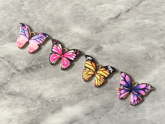 Butterfly Colorful 23mm pendant with 1 hole, monarch yellow pink green purple brass rainbow necklace or earrings, drop simple earrings