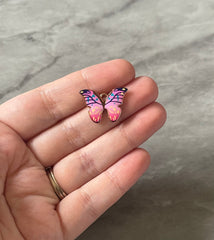 Butterfly Summer Sunset Colorful 23mm pendant with 1 hole, pink green purple brass rainbow necklace or earrings, drop simple earrings