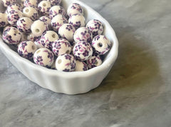 Ginger Jar Handmade Purple and White Porcelain 12mm Beads, circular beads, round beads jewelry statement chunky, glass beads flower beads