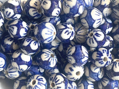 Ginger Jar Handmade Blue and White Porcelain 12mm Beads, circular beads, round beads jewelry statement chunky, glass beads flower beads