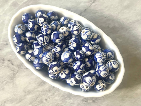 Ginger Jar Handmade Blue and White Porcelain 12mm Beads, circular beads, round beads jewelry statement chunky, glass beads flower beads