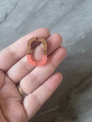 Brown wood & Pink Resin Beads, oval cutout acrylic 28mm Earring Necklace pendant bead, 2 hole blue DIY blanks grain jewelry connector
