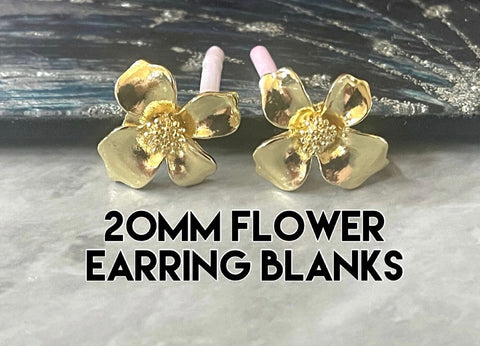 20mm gold flower post earring circle blanks, gold drop earring, gold stud earring, gold jewelry, gold dangle DIY earring making oval