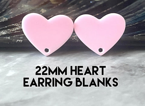22mm Blush Pink heart post earring blanks, silver drop earring stud earring jewelry, love dangle DIY earring making Valentine’s Day acetate